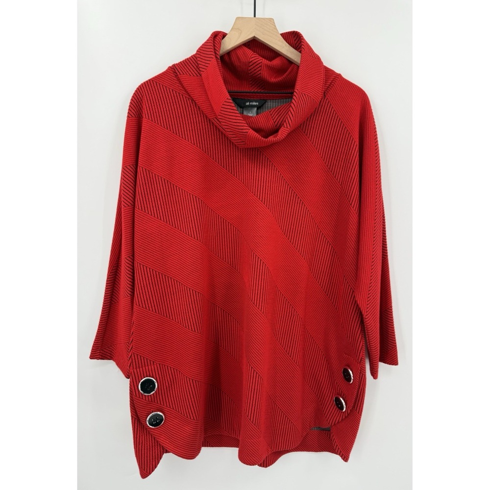 Ali Miles Shirt Womens Large Red Striped Tunic Top Cowl‎ Neck Plus Size Art Fun
